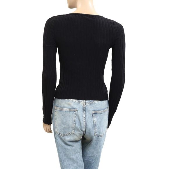 Free People Tilly Long-Sleeve Cardi Blouse Top Knit Ribbed Buttondown XS 280622 - Picture 8 of 9